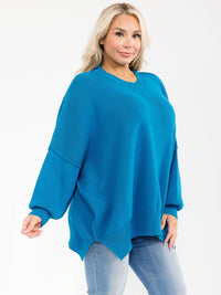 PLUS SIZE LONG SLEEVE RIBBED PULLOVER BLOUSE