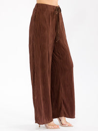 WOMEN'S ELASTIC WAIST FRONT POCKET WIDE LEG DETAILED PANTS