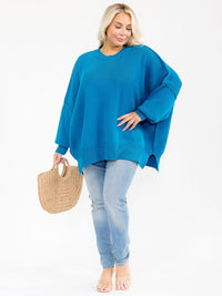 PLUS SIZE LONG SLEEVE RIBBED PULLOVER BLOUSE