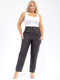 PLUS SIZE BUTTON CLOSURE POCKETS WIDE LEG PANTS