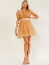 WOMEN'S SLEEVELESS ELASTIC WAIST ORGANZA MINI DRESS
