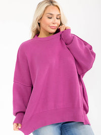 PLUS SIZE LONG SLEEVE RIBBED PULLOVER BLOUSE