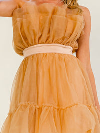 WOMEN'S SLEEVELESS ELASTIC WAIST ORGANZA MINI DRESS