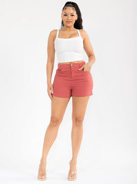 WOMEN'S BUTTON CLOSURE FRONT POCKETS MINI SHORTS