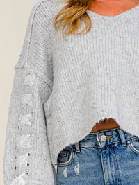 WOMEN'S LONG SLEEVE V-NECK LACE UP PULLOVER SWEATER