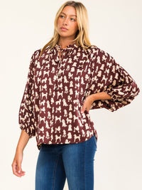 ENTRO WOMEN'S 3/4 SLEEVE V-NECK MULTI PRINT BLOUSE