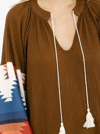 WOMEN'S LONG PRINT SLEEVE V-NECK LOOSE FIT MINI DRESS