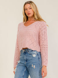 WOMEN'S LONG SLEEVE V-NECK KNIT PULLOVER SWEATER