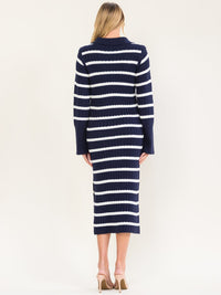 WOMEN'S LONG SLEEVE V-NECK COLORBLOCK STRIPES SWEATER BODYCON MIDI DRESS