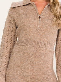 WOMEN'S LONG SLEEVE ZIP UP KNIT SWEATER ROMPER