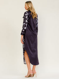 WOMEN'S LONG SLEEVE BUTTON UP FRONT POCKETS MULTI PRINT MAXI DRESS