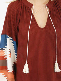 WOMEN'S LONG PRINT SLEEVE V-NECK LOOSE FIT MINI DRESS