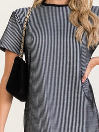 WOMEN'S SHORT SLEEVE SIDE SLIT COLORBLOCK STRIPES MAXI DRESS