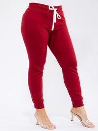 PLUS SIZE ELASTIC WAIST SELF TIE JOGGER FLEECE PANTS