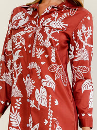 WOMEN'S LONG SLEEVE BUTTON UP FRONT POCKETS MULTI PRINT MAXI DRESS