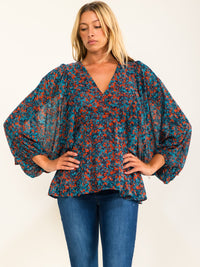WOMEN'S LONG SLEEVE SURPLICE FLORAL PEPLUM BLOUSE