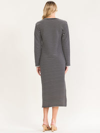 WOMEN'S LONG SLEEVE SIDE SLIT COLORBLOCK STRIPES MAXI DRESS