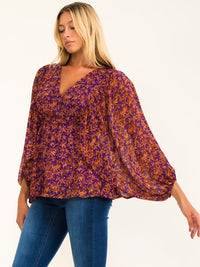 WOMEN'S LONG SLEEVE SURPLICE FLORAL PEPLUM BLOUSE