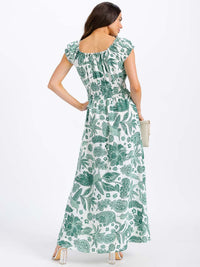 WOMEN'S SHORT SLEEVE SMOCK WAIST FLORAL MAXI DRESS