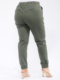 PLUS SIZE ELASTIC WAIST SELF TIE JOGGER DENIM PANTS