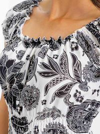 WOMEN'S SHORT SLEEVE SMOCK WAIST FLORAL MAXI DRESS