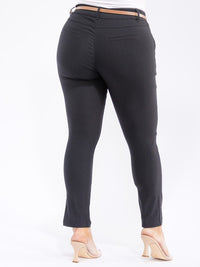 PLUS SIZE BUTTON CLOSURE BELTED SKINNY LEG PANTS
