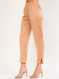 WOMEN'S ELASTIC WAIST FRONT POCKETS SKINNY LEG PANTS