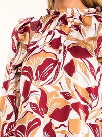 ENTRO WOMEN'S 3/4 SLEEVE RUFFLE FLORAL PRINT BLOUSE