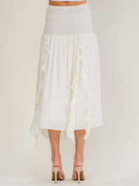 ******WOMEN'S SMOCK WAIST RUFFLE DETAILED MIDI SKIRT