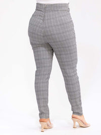 PLUS SIZE ZIPPER CLOSURE SELF TIE SKINNY LEG PLAID PANTS
