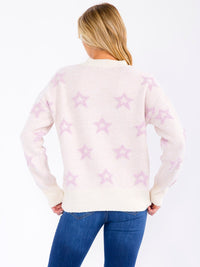 WOMEN'S LONG SLEEVE STARS PRINT PULLOVER SWEATER