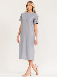 WOMEN'S SHORT REMOVABLE SLEEVES RIBBED SWEATER MIDI DRESS