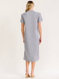 WOMEN'S SHORT REMOVABLE SLEEVES RIBBED SWEATER MIDI DRESS