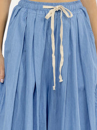WOMEN'S ELASTIC WAIST FRONT POCKETS WIDE LEG PALAZZO DENIM BERMUDA