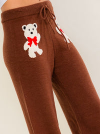 WOMEN'S ELASTIC WAIST SELF TIE GRAPHIC WIDE LEG KNIT PANTS