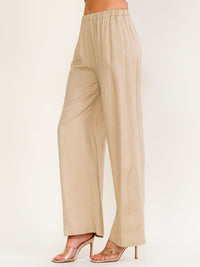 WOMEN'S ELASTIC WAIST FRONT POCKETS WIDE LEG PANTS