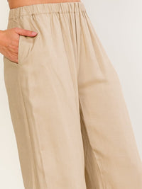WOMEN'S ELASTIC WAIST FRONT POCKETS WIDE LEG PANTS