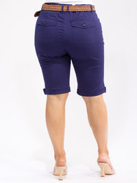 PLUS SIZE BUTTON CLOSURE POCKETS BELTED BIKER SHORTS