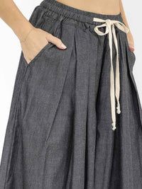 WOMEN'S ELASTIC WAIST FRONT POCKETS WIDE LEG PALAZZO DENIM BERMUDA