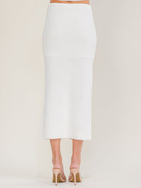 WOMEN'S ELASTIC WAIST FRONT SLIT POCKETS KNIT MAXI SKIRT