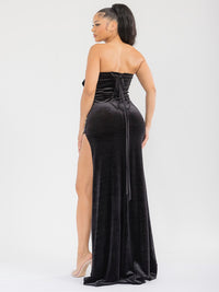 WOMEN'S SLEEVELESS FRONT SLIT SEQUINS VELVET BODYCON MAXI DRESS