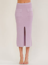 WOMEN'S ELASTIC WAIST FRONT SLIT POCKETS KNIT MAXI SKIRT