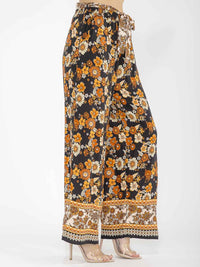WOMEN'S ELASTIC WAIST SELF TIE FLORAL WIDE LEGS PALAZZO PANTS