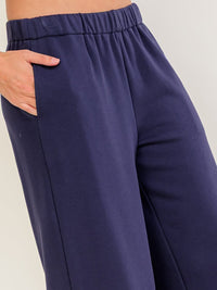 WOMEN'S ELASTIC WAIST FRONT POCKETS USA FLAG EMBROIDERY WIDE LEG PANTS