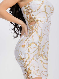 WOMEN'S SLEEVELESS LACE UP CHAIN PRINT TUBE ROMPER