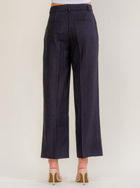 WOMEN'S BUTTON CLOSURE POCKETS STRIPES WIDE LEG PANTS