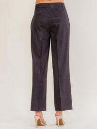 WOMEN'S BUTTON CLOSURE POCKETS STRIPES WIDE LEG PANTS