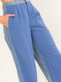 WOMEN'S BUTTON CLOSURE POCKETS STRAIGHT LEG DENIM CONTRAST PANTS
