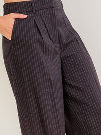 WOMEN'S BUTTON CLOSURE POCKETS STRIPES WIDE LEG PANTS