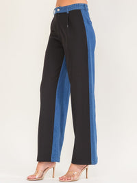 WOMEN'S BUTTON CLOSURE POCKETS STRAIGHT LEG DENIM CONTRAST PANTS